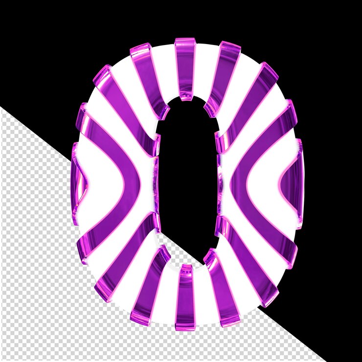 PSD símbolo blanco en 3d con tiras verticales finas de color púrpura número 0