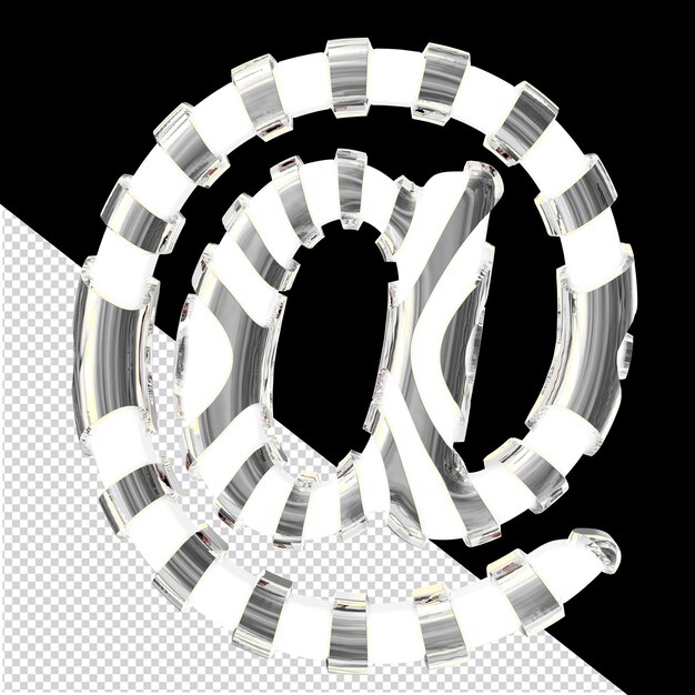 Símbolo blanco en 3D con tiras verticales finas de plata
