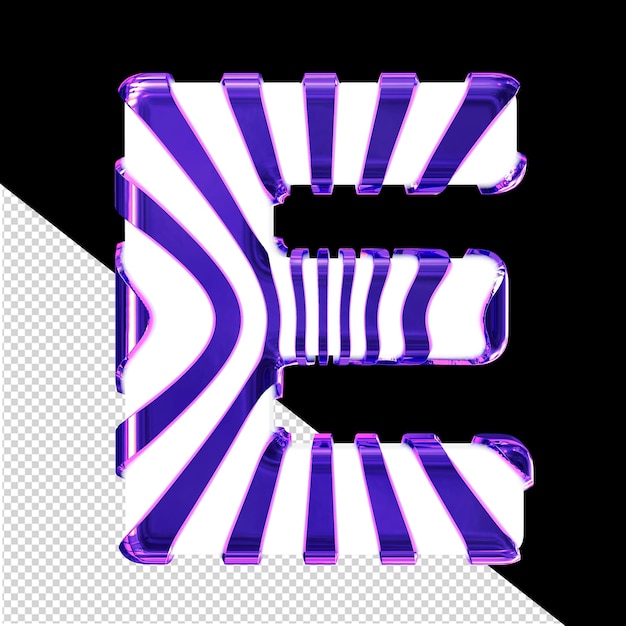 PSD símbolo blanco en 3d con tiras verticales finas púrpuras letra e