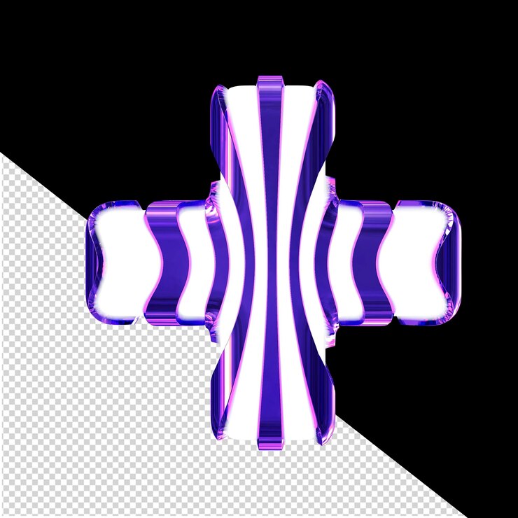 PSD símbolo blanco en 3d con tiras verticales finas púrpuras