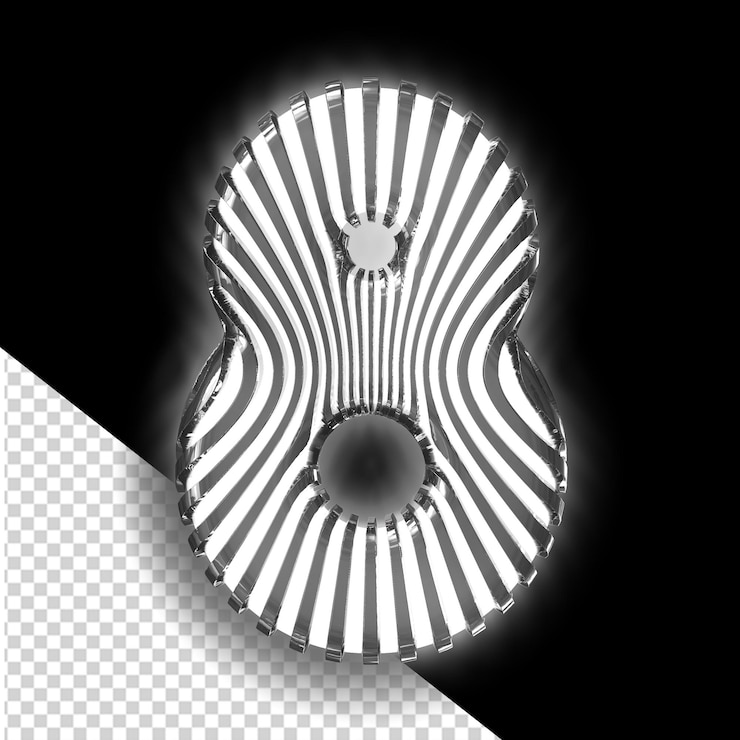 PSD símbolo blanco en 3d con tiras verticales luminosas negras ultra delgadas número 8