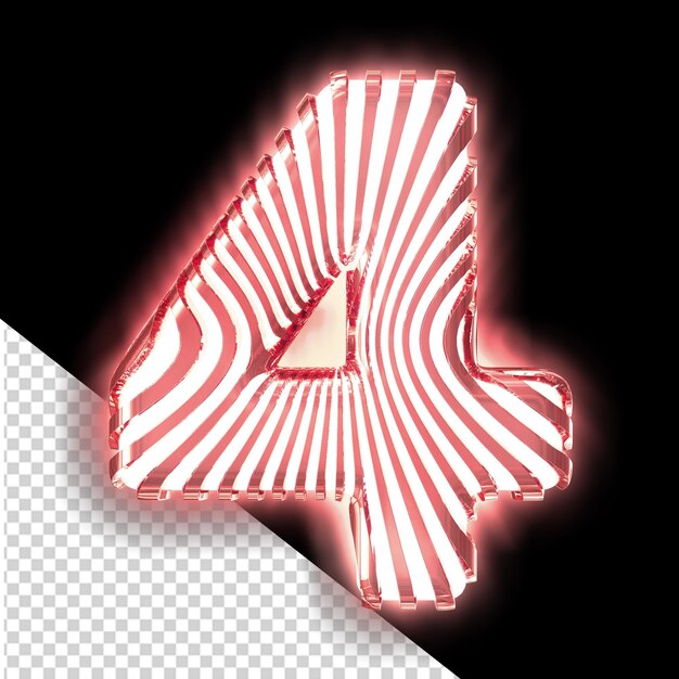 Símbolo blanco en 3D con tiras verticales rojas luminosas ultra delgadas número 4