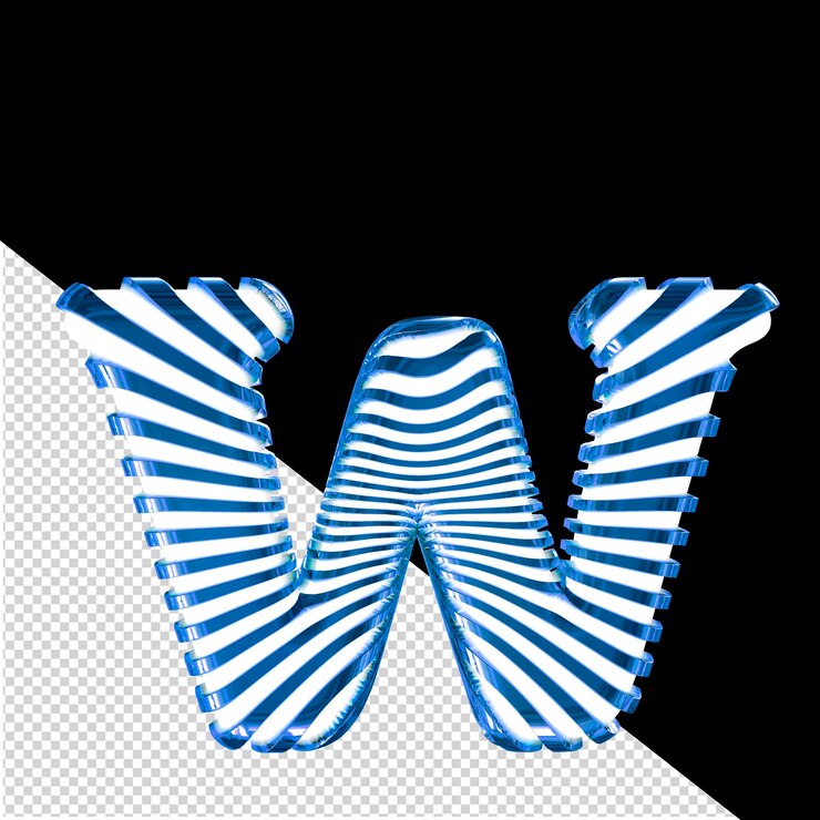 PSD símbolo blanco con correas horizontales ultra delgadas azules letra w