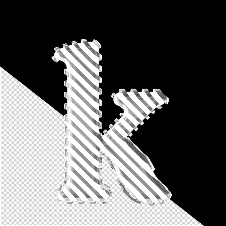 PSD símbolo blanco con correas ultra delgadas de diagonal plateada letra k