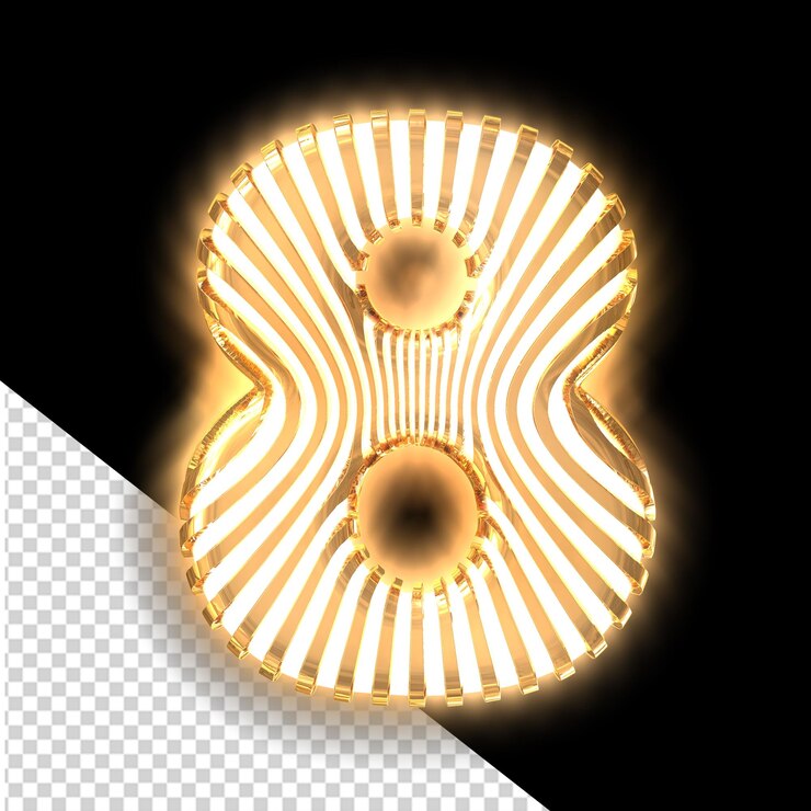 PSD símbolo blanco con tiras verticales luminosas ultra delgadas número 8