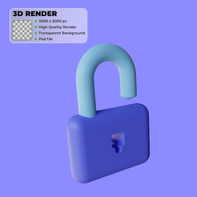 PSD símbolo de bloqueo mínimo 3d render