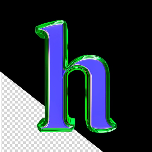 Simbolo blu 3d in una lettera h con cornice verde
