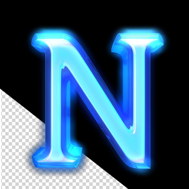 Simbolo blu 3D luminoso attorno ai bordi lettera n