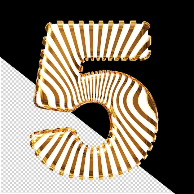 Símbolo branco 3D com tiras de ouro ultra finas número 5