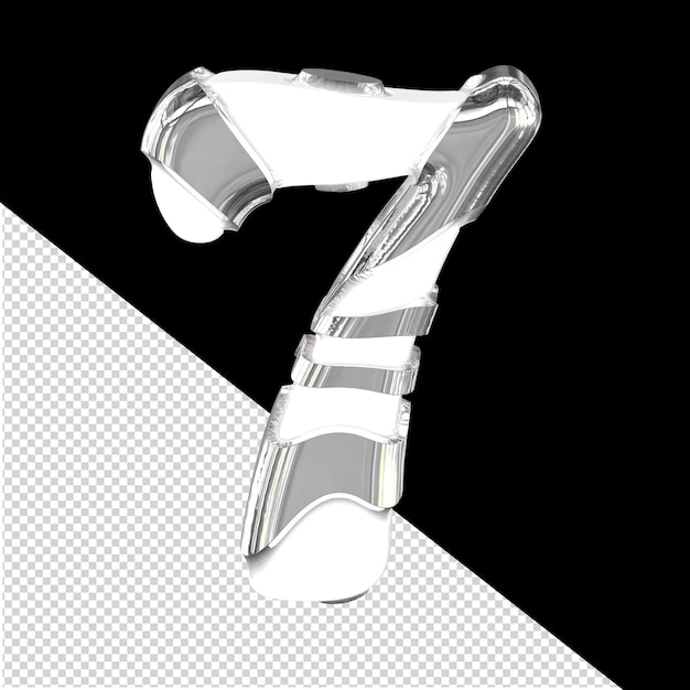 PSD símbolo branco 3d com tiras prateadas grossas número 7