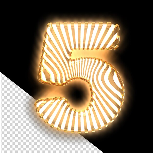 Símbolo branco com tiras verticais luminosas ultra finas número 5
