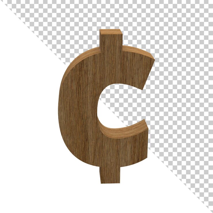 Símbolo de centavo de material de madera de renderizado 3D