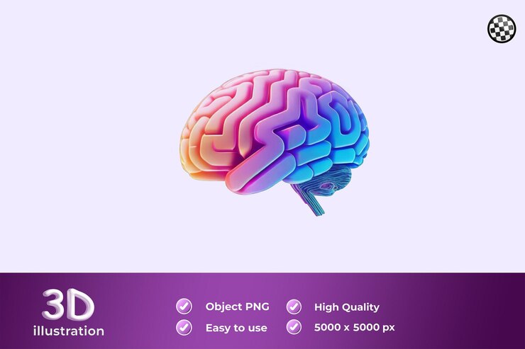 PSD símbolo del cerebro digital cibernético que representa la ia y las redes neuronales
