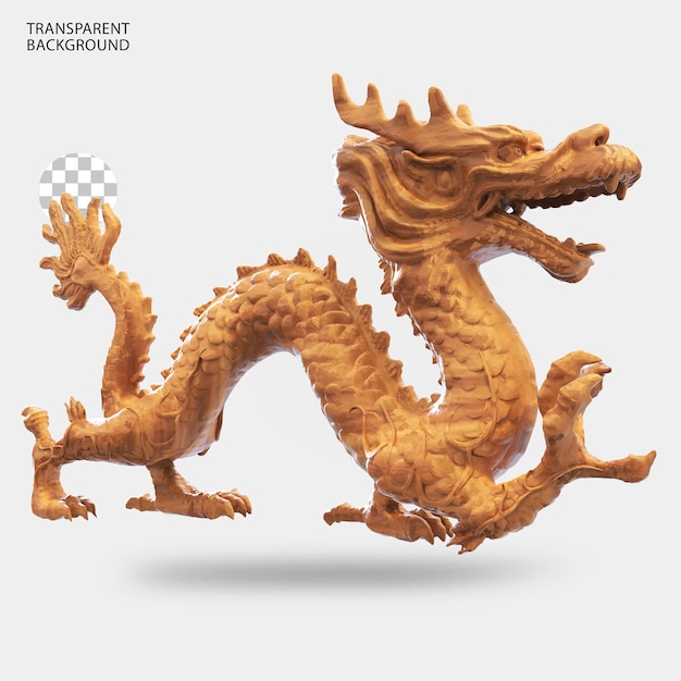 Símbolo chino del dragón Ilustración renderizada en 3D aislada en madera
