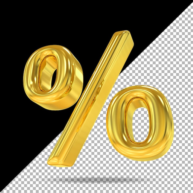 Símbolo por ciento oro lujo 3d render estilos