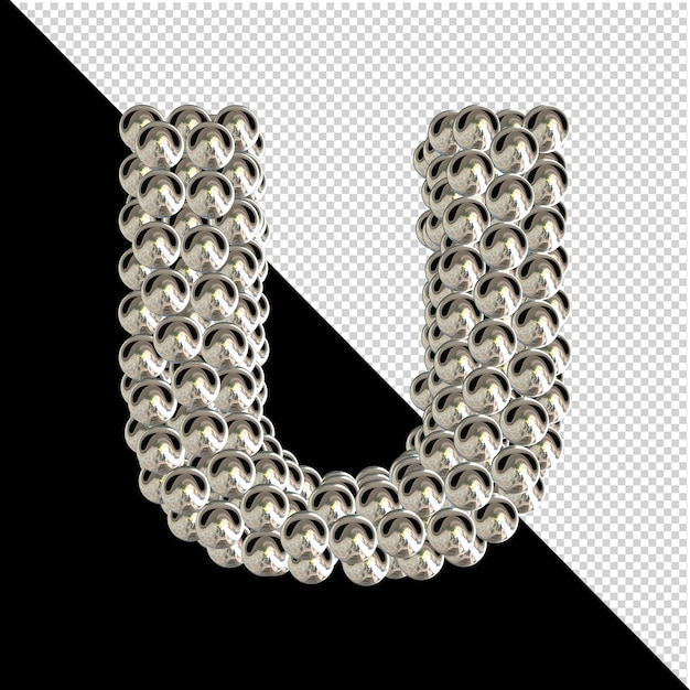 Símbolo de la colección de letras 3d de esferas plateadas sobre fondo transparente. 3d letra u