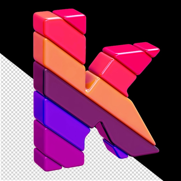 Símbolo de color 3d hecho de bloques diagonales letra k