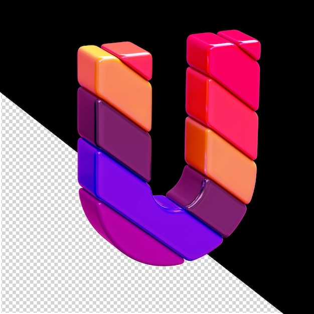 PSD símbolo de color 3d hecho de bloques diagonales letra u