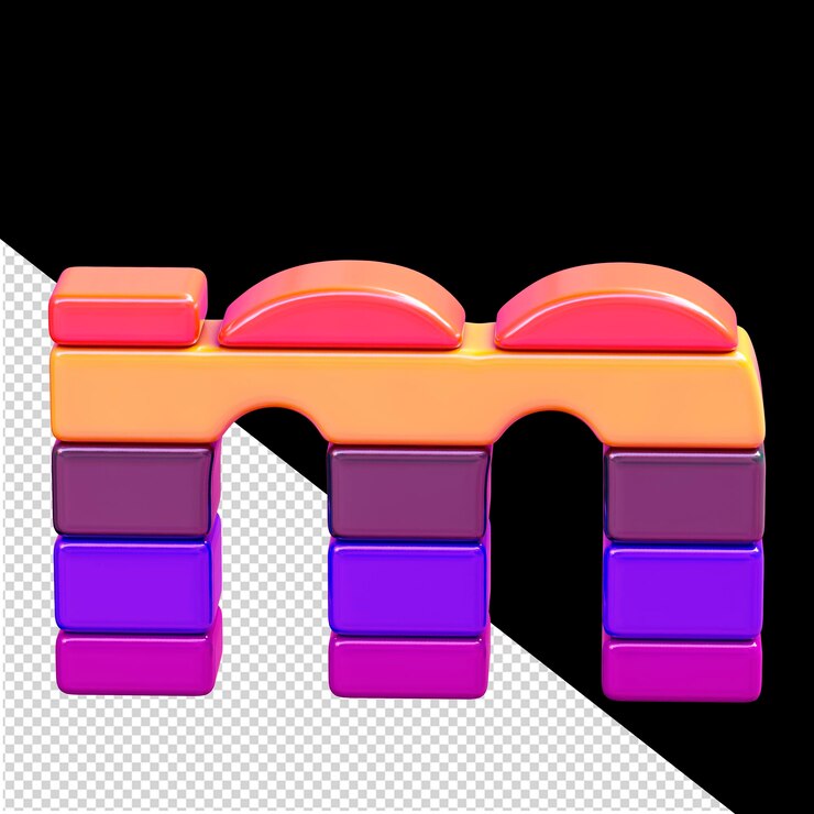 PSD símbolo de color 3d hecho de bloques horizontales letra m
