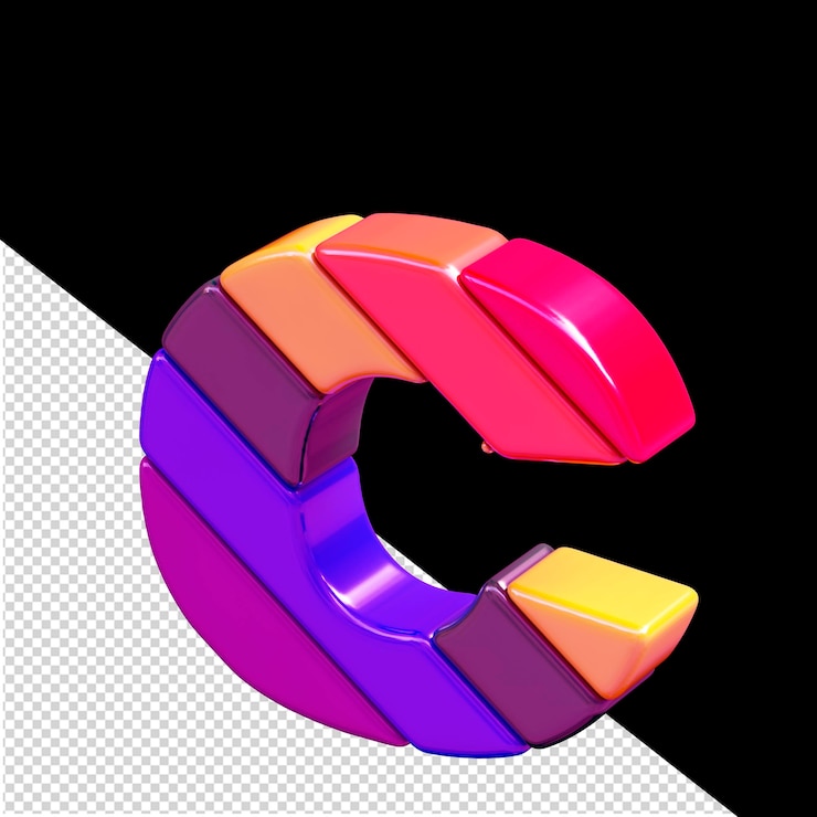 PSD símbolo de color hecho de bloques diagonales letra c