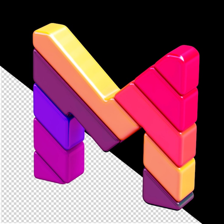 PSD símbolo de color hecho de bloques diagonales letra m