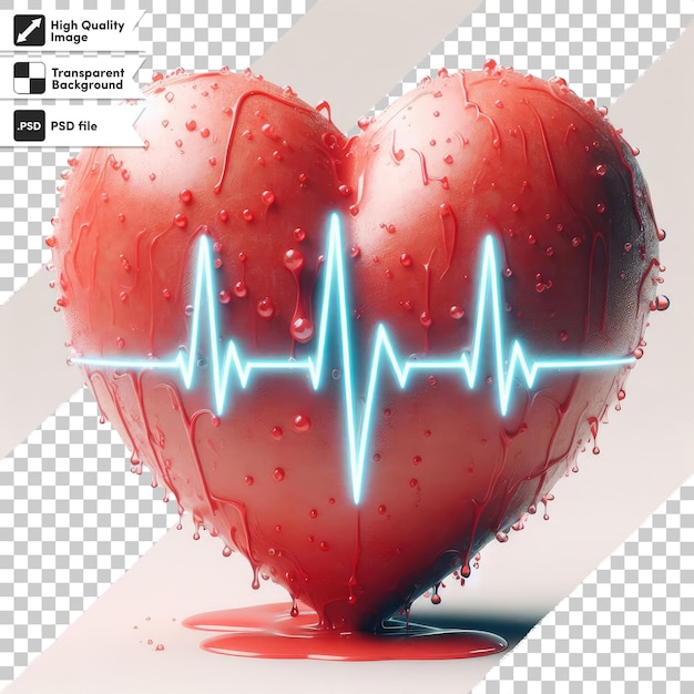 PSD símbolo del corazón psd y ritmo cardíaco en gráfico de ecg en fondo transparente con capa de máscara editable