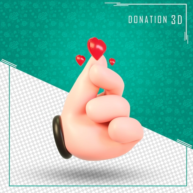 Símbolo coreano do coração do dedo 3d com renderização 3d