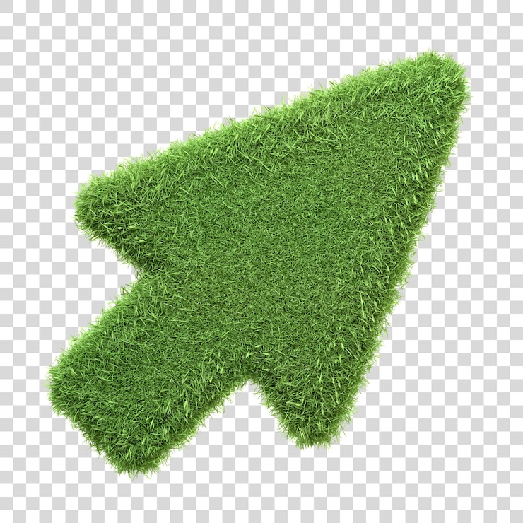 PSD un símbolo de cursor de flecha elaborado a partir de hierba verde densa aislada en un fondo blanco renderizado en 3d