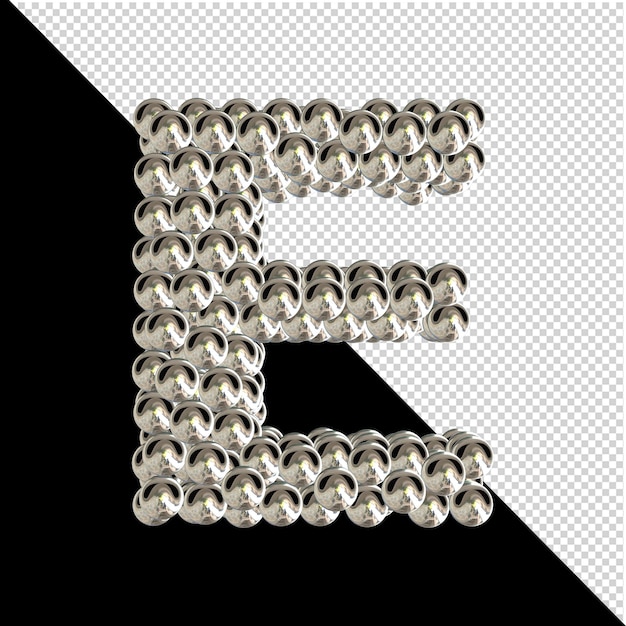 Símbolo da coleção de letras 3d feitas de esferas de prata em um fundo transparente. 3d letra e