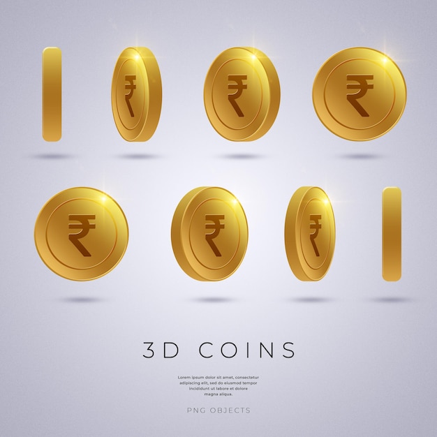 PSD símbolo da rupia indiana na moeda de ouro 3d