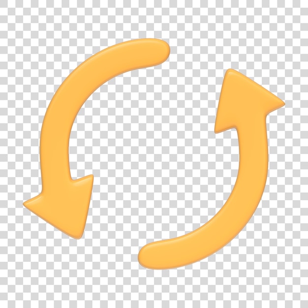 PSD símbolo de atualização de ícone de duas setas amarelas isolado no sinal de ícone 3d de fundo branco e símbolo 3d render