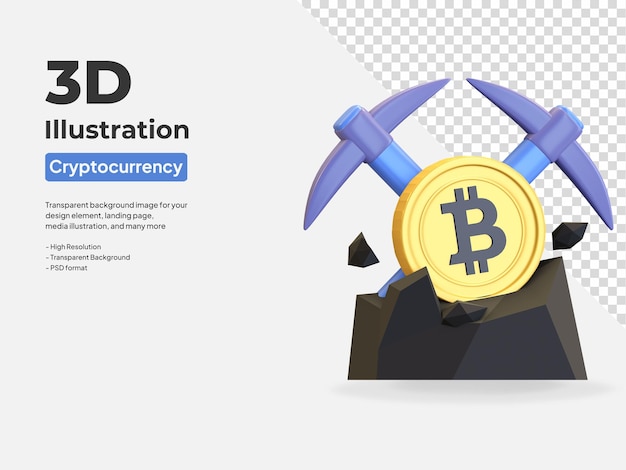 Símbolo de criptomoeda do ícone de mineração blockchain Bitcoin 3d render ilustração
