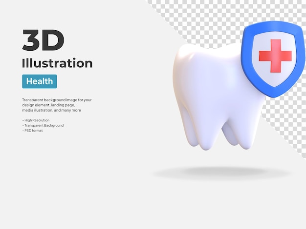 Símbolo de dentista ícone de proteção dental 3d render ilustração