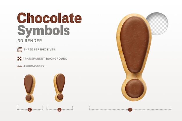 Símbolo de exclamação em forma de rosquinhas de chocolate em renderização em 3d com fundo transparente