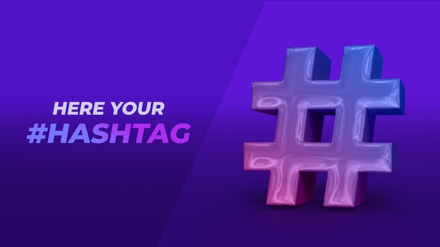 PSD símbolo de hashtag 3d sobre fundo gradiente