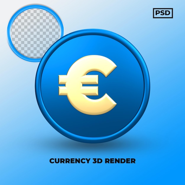 PSD símbolo de moeda euro 3d render