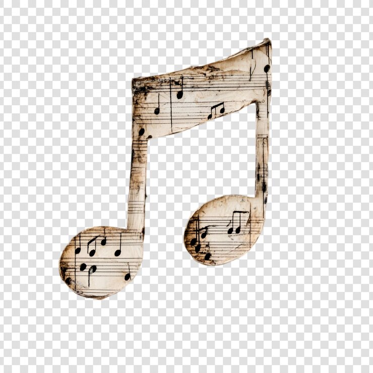 PSD símbolo de nota de música vintage em folhas de música