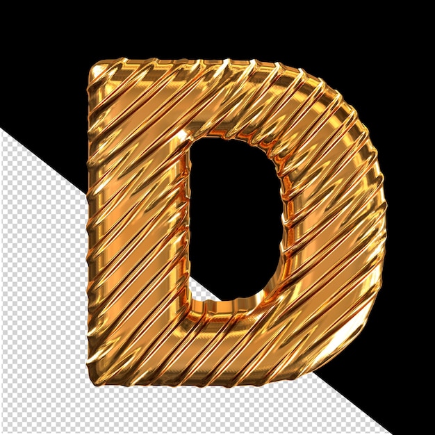 PSD símbolo de ouro 3d com nervuras letra d