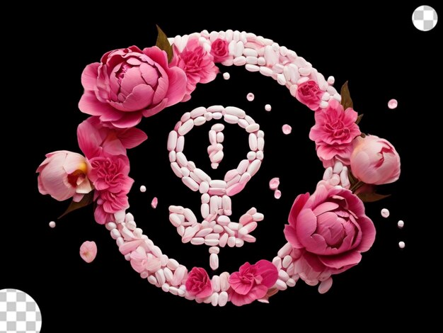 Símbolo de vênus feito de pilhas e flores png transparente