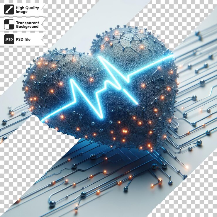 PSD simbolo del cuore psd e battito cardiaco sul grafico ecg su sfondo trasparente con strato di maschera modificabile