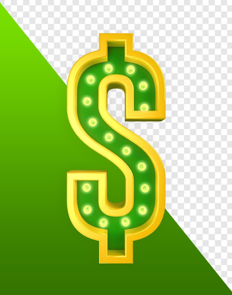 PSD simbolo del dollaro giallo e verde con luce