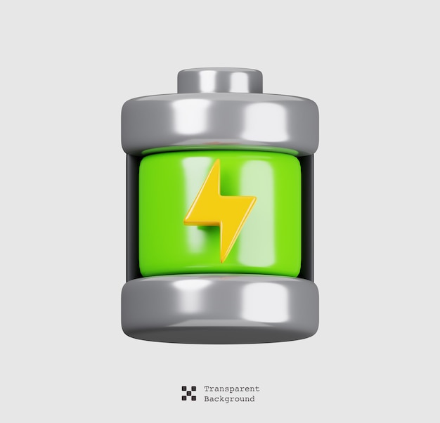 Simbolo della batteria carica isolato Icona dell'interfaccia utente generale Imposta concetto 3D Render illustrazione