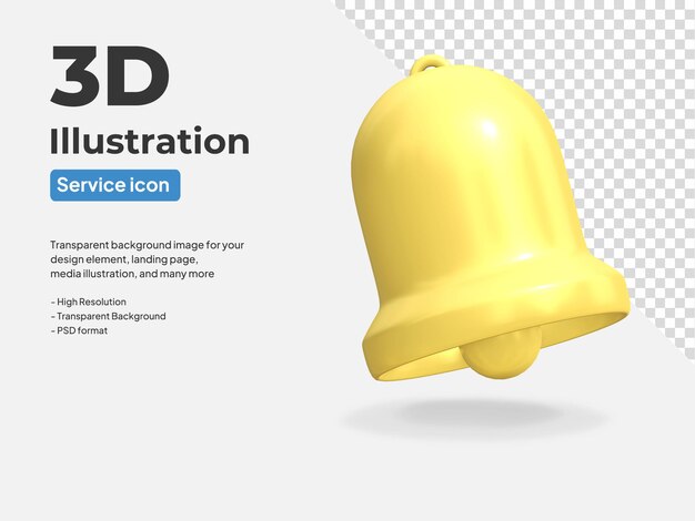 simbolo di notifica del campanello d'allarme icona isolata 3d reso illustrazione