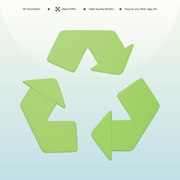 Simbolo di riciclaggio verde, eco-friendly, icona di sostenibilità, illustrazione 3D