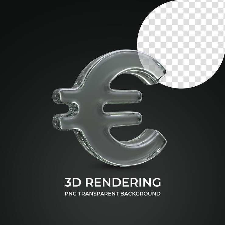 Simbolo di valuta euro 3d rendering isolato sfondo trasparente