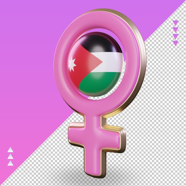 Símbolo del día de la mujer 3d bandera de jordania representación vista derecha