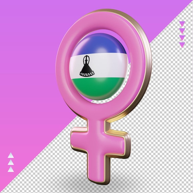 Símbolo del día de la mujer 3d bandera de lesotho renderizado vista derecha