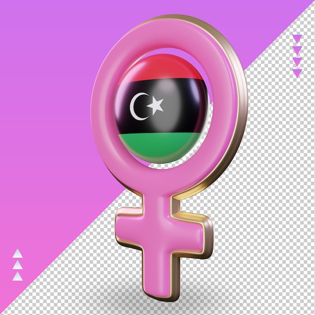 Símbolo del día de la mujer 3d bandera de libia representación vista derecha