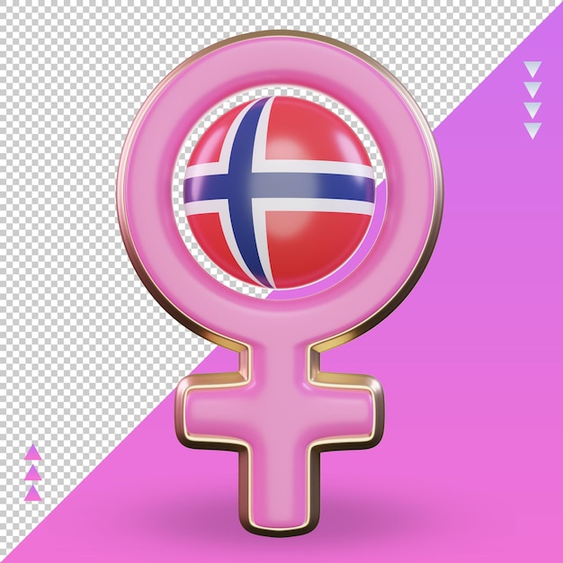 Símbolo del día de la mujer 3d Bandera de Noruega representación vista frontal