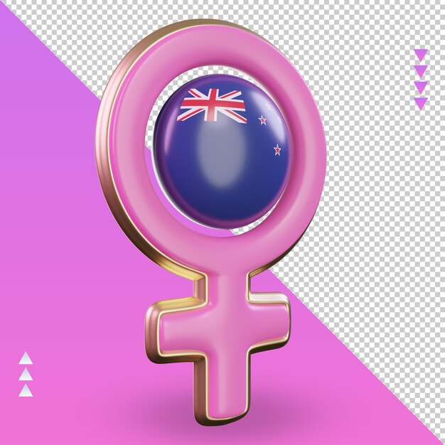 Símbolo del día de la mujer 3d bandera de nueva zelanda representación vista izquierda